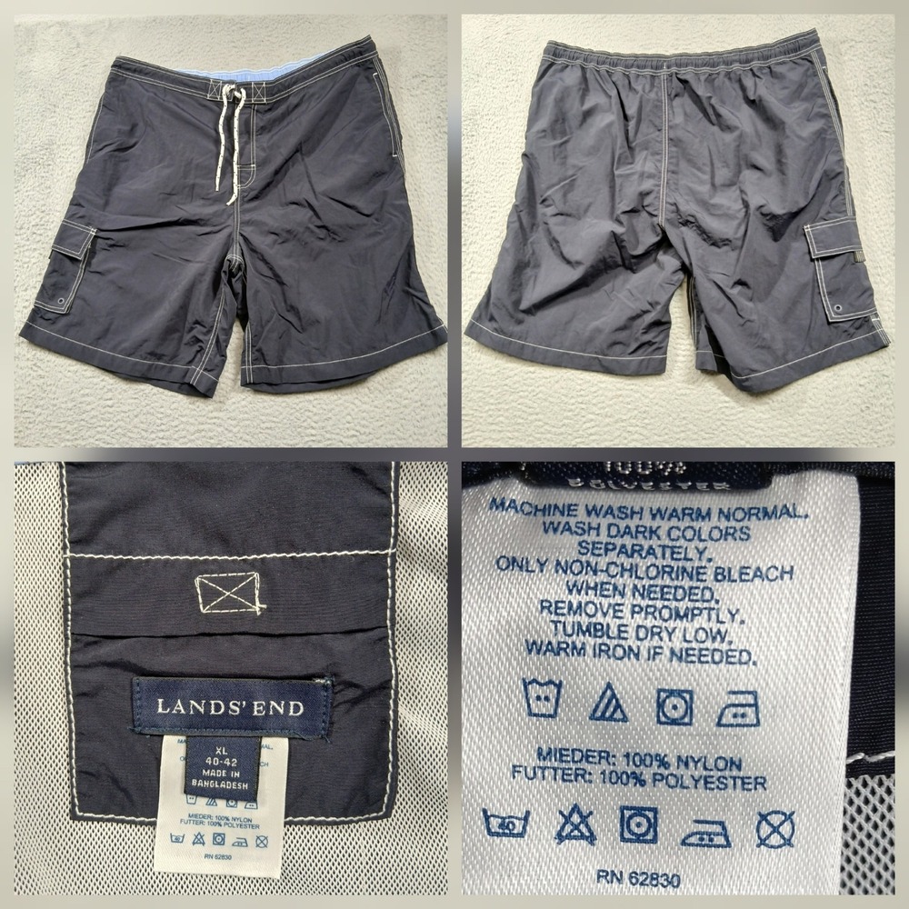 Lands' End Swim Trunks Men's XL 40–42 Gray Cargo Lined